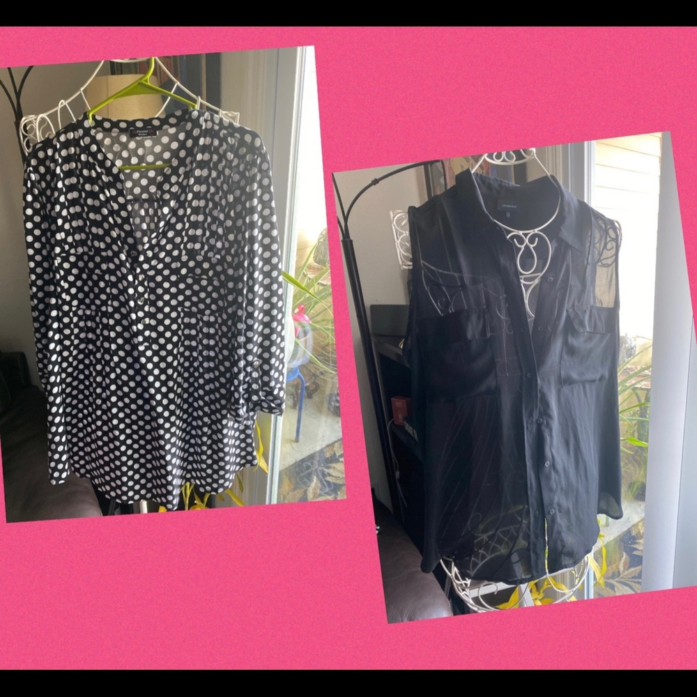 Long sleeve polka dots blouse & sleeveless top